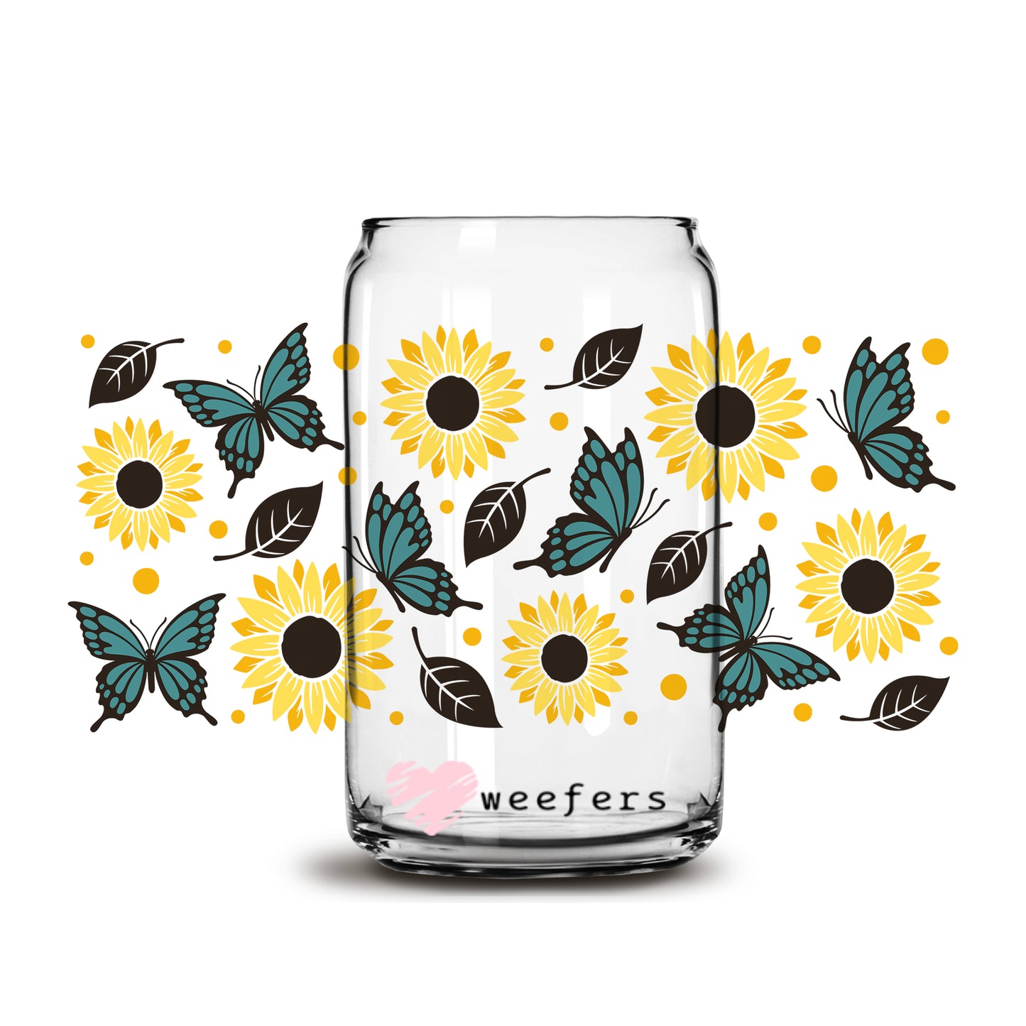 Butterflies and Sunflowers Libbey Glass Can UV DTF or Sublimation Wrap - Decal - Weefers