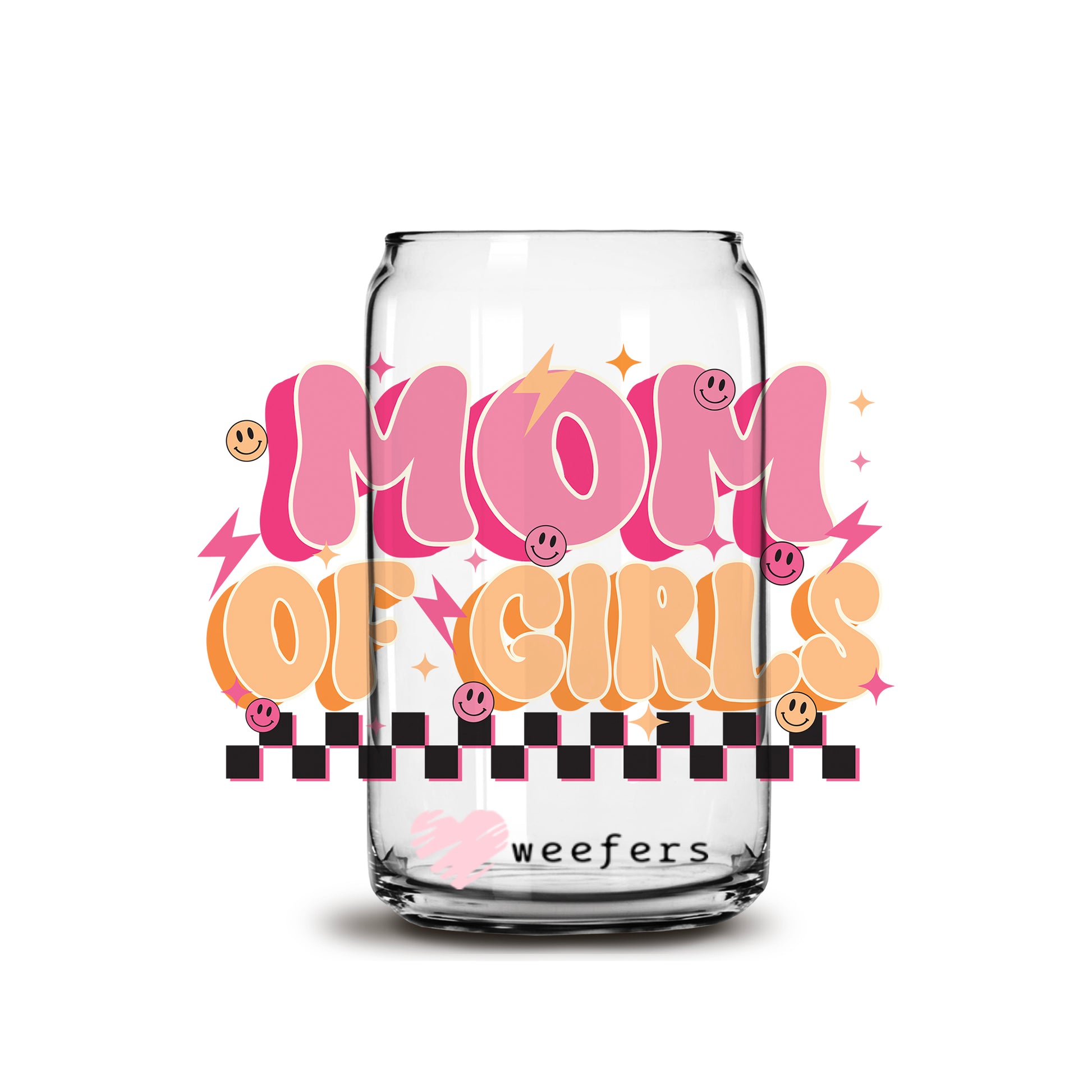 Mom of Girls Pink and Orange 16oz Libbey Glass Can UV DTF or Sublimation Cup Wrap - Decal Transfer - Weefers