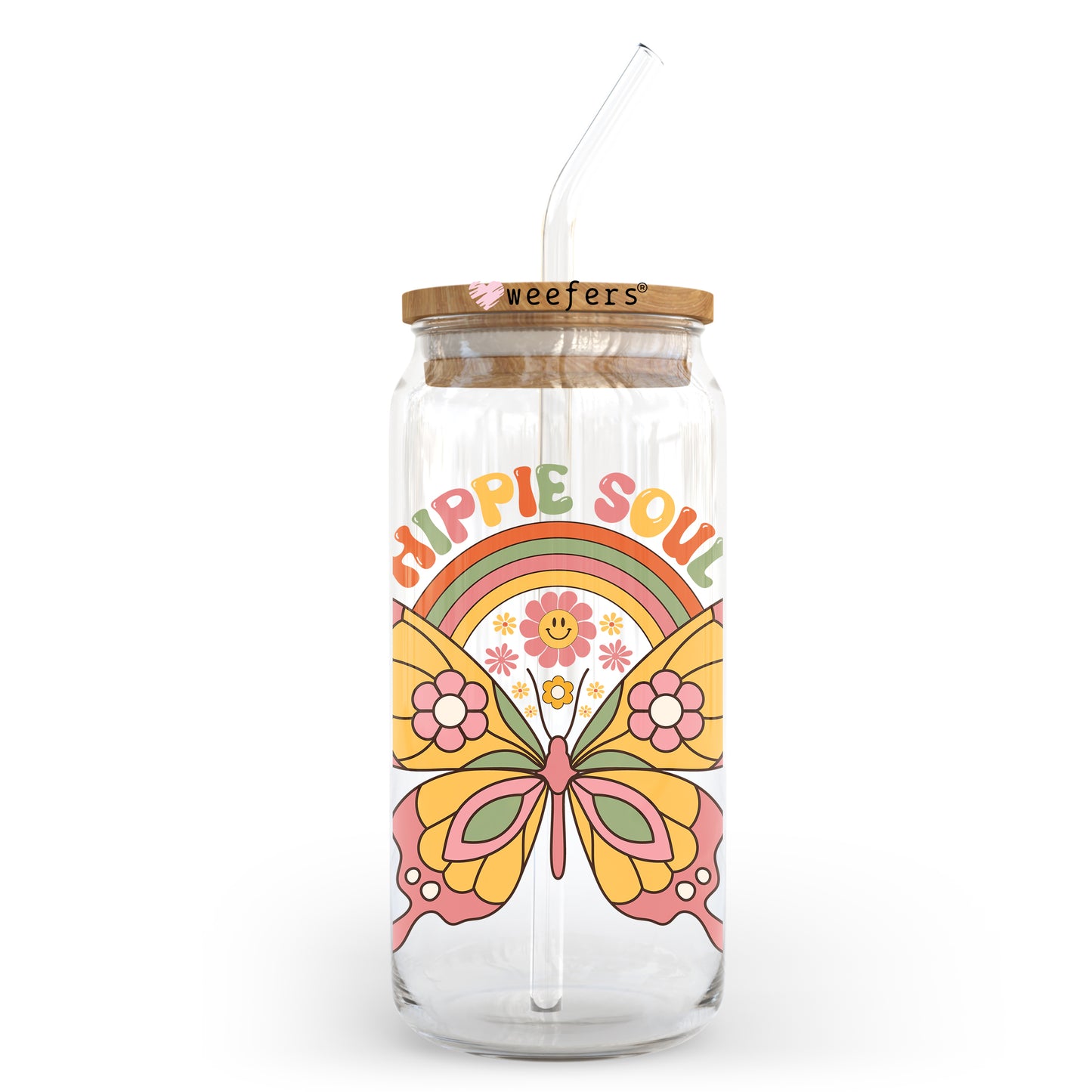 Hippie Soul Retro Butterfly 20oz Libbey Glass Can UV DTF or Sublimation Wrap - Decal - Weefers