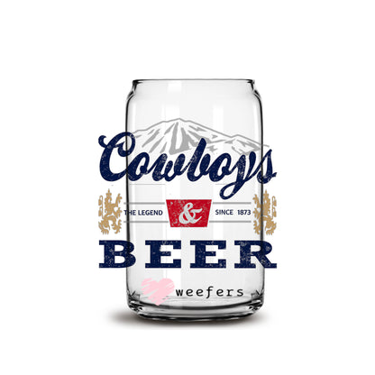 Cowboys and Beer Libbey Glass Can UV DTF or Sublimation Wrap - Decal - Weefers