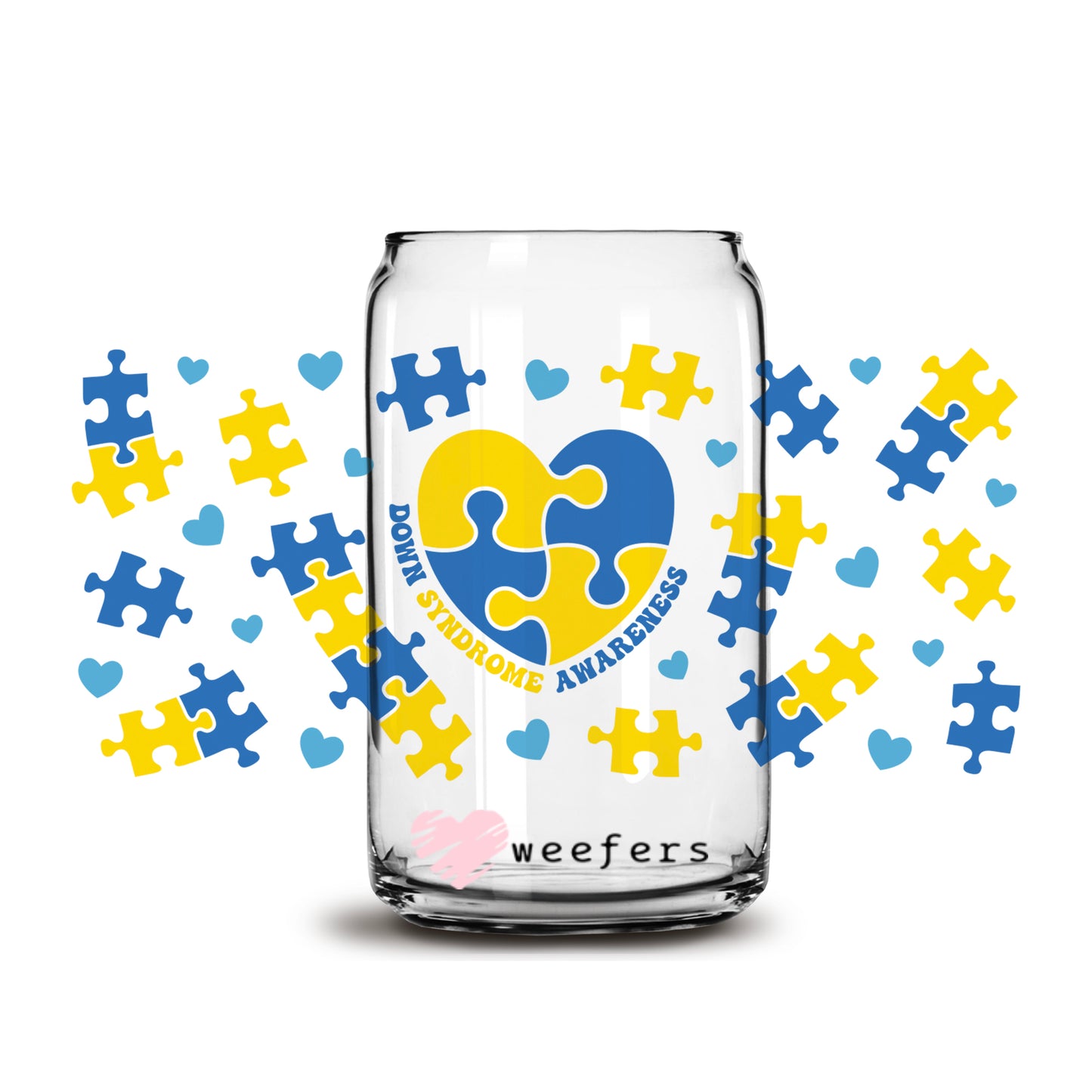 Down Syndrome Puzzle Pieces 16oz Libbey Glass Can UV DTF or Sublimation Wrap - Decal - Weefers