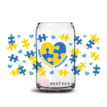 Load image into Gallery viewer, Down Syndrome Puzzle Pieces 16oz Libbey Glass Can UV-DTF or Sublimation Wrap - Decal
