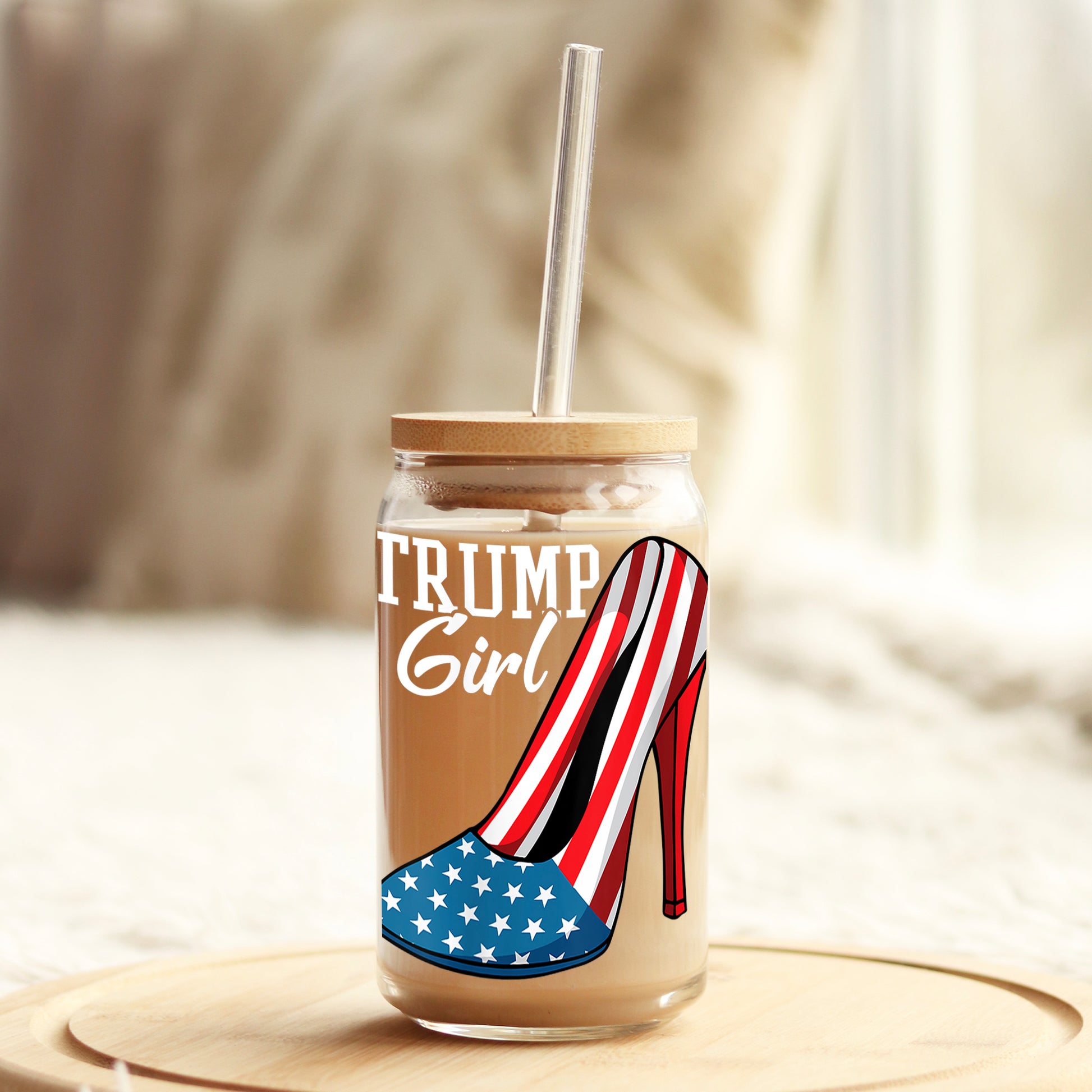 Trump Girl 16oz Libbey Glass Can UV DTF or Sublimation Cup Wrap - Decal Transfer - Weefers