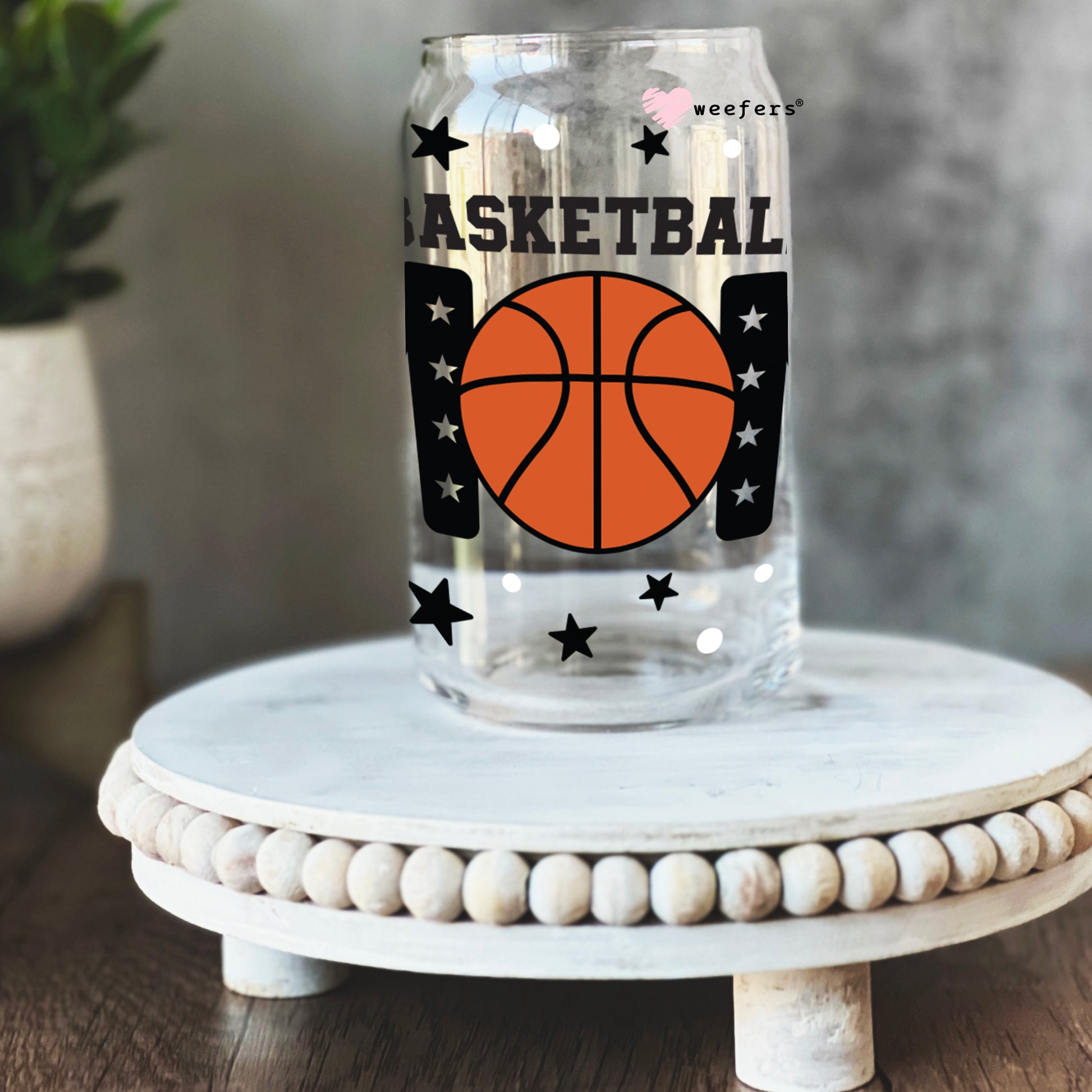 Basketball Mom Hoops and Balls 16oz Libbey Glass Can UV DTF or Sublimation Wrap - Decal - Weefers