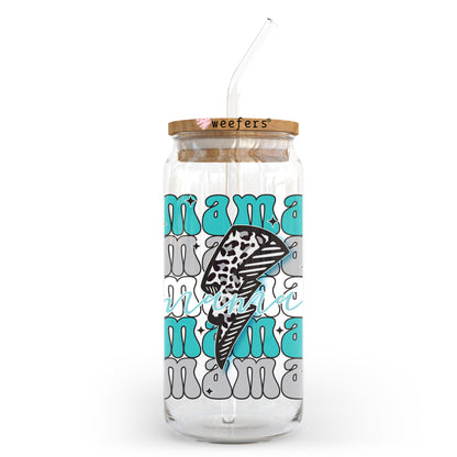 Mama Teal and Grey Lightening bolt 20oz Libbey Glass Can UV DTF or Sublimation Wrap - Decal Transfer - Weefers