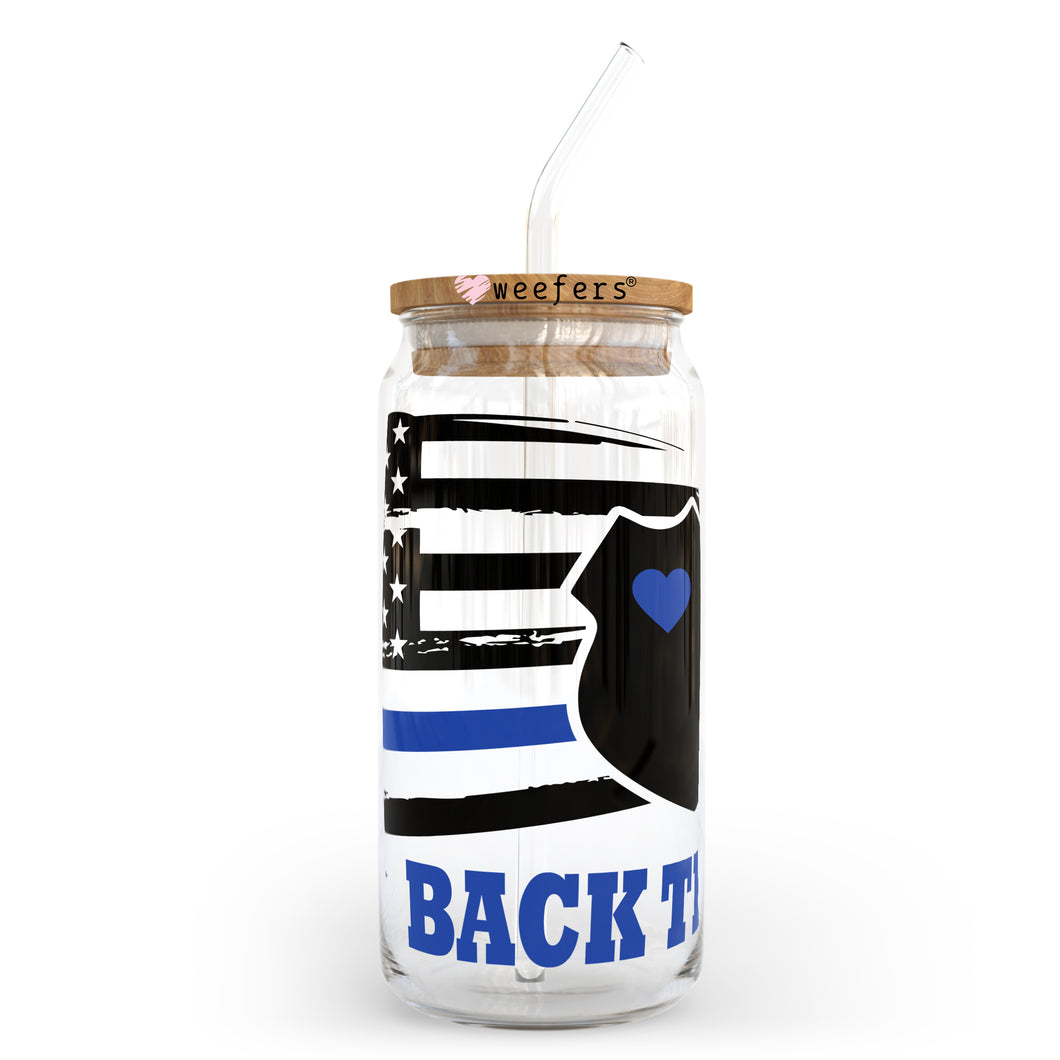 Back the Blue 20oz Libbey Glass Can, 34oz Hip Sip, 40oz Tumbler UVDTF or Sublimation Decal Transfer