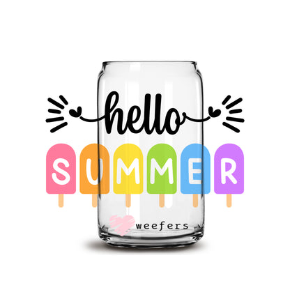 Hello Summer Popsicles 16oz Libbey Glass Can UV DTF or Sublimation Wrap - Decal - Weefers