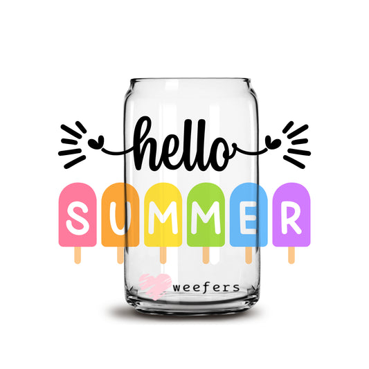 Hello Summer Popsicles 16oz Libbey Glass Can UV DTF or Sublimation Wrap - Decal - Weefers