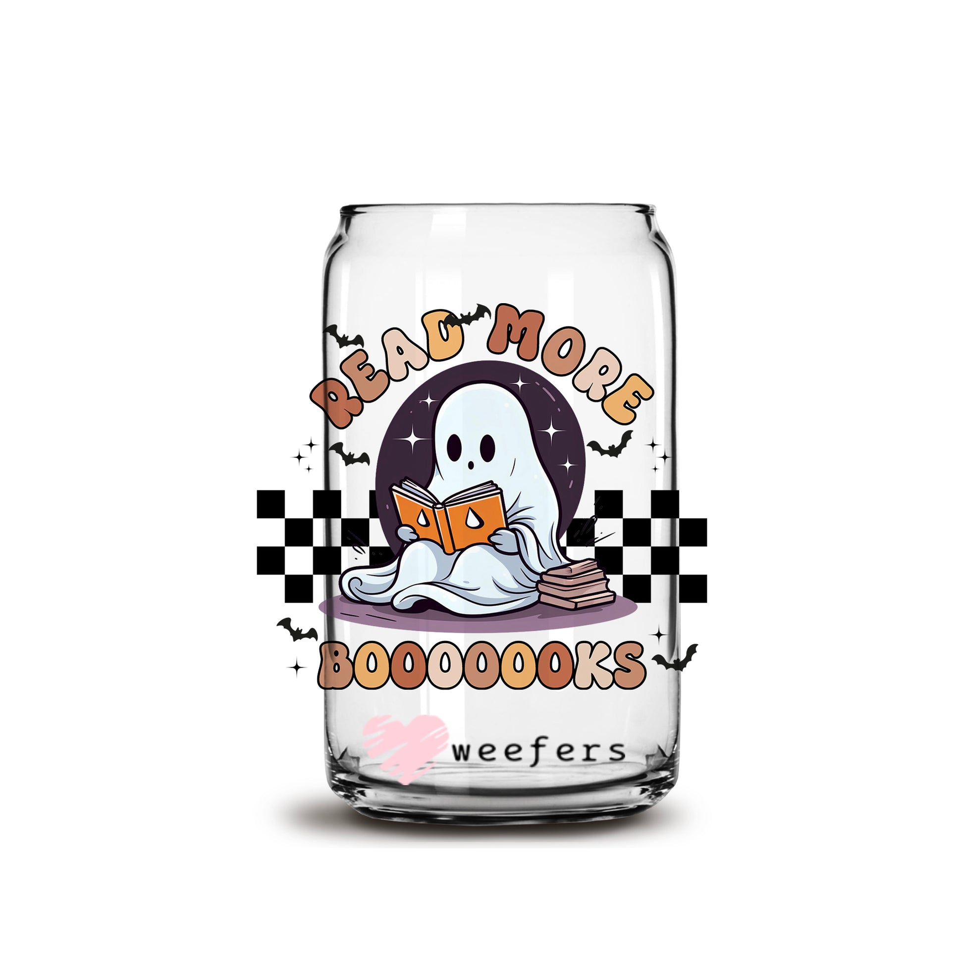 Read more Boooooks Halloween 16oz Libbey Glass Can UV DTF or Sublimation Wrap - Decal - Weefers