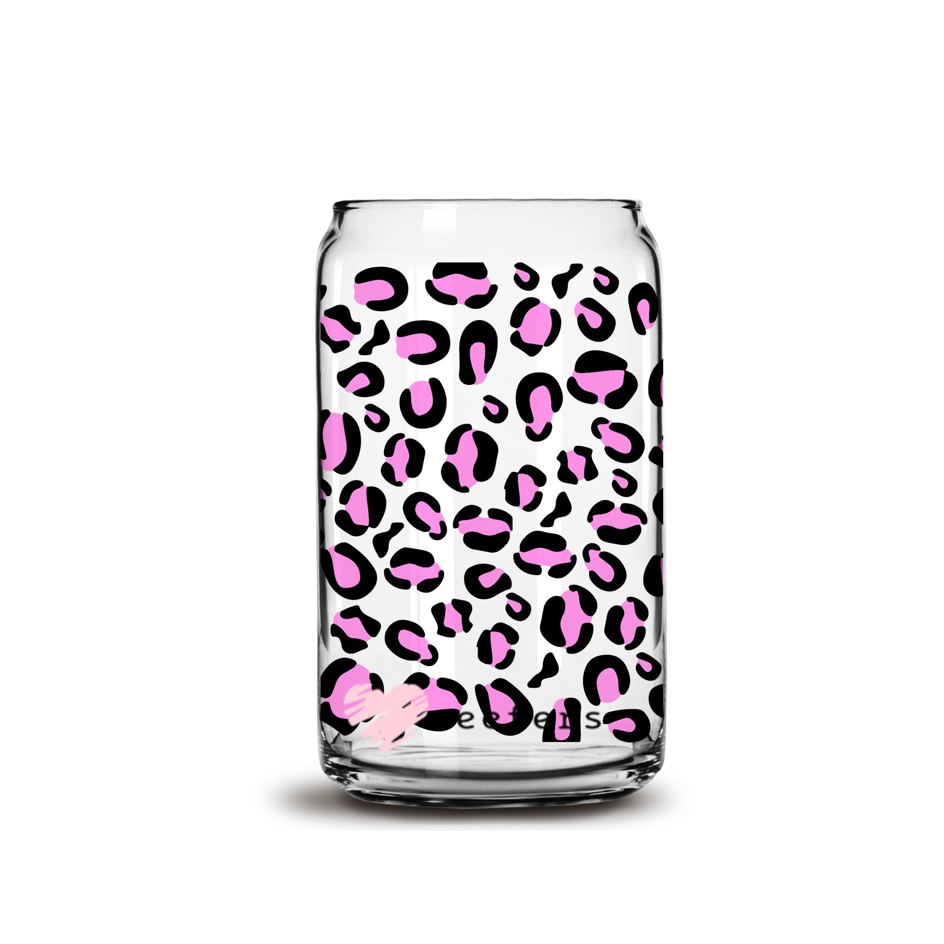 Pink and Black Leopard Print 16oz Libbey Glass Can UV DTF or Sublimation Wrap - Decal - Weefers