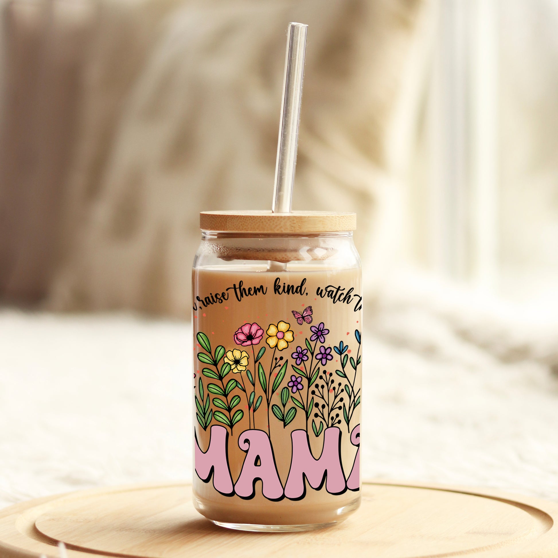 Mama Floral Love Them 16oz Libbey Glass Can UV DTF or Sublimation Cup Wrap - Decal Transfer - Weefers