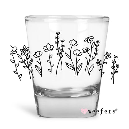 Wild flowers Black Shot Glass Short UV DTF or Sublimation Wrap - Decal - Weefers