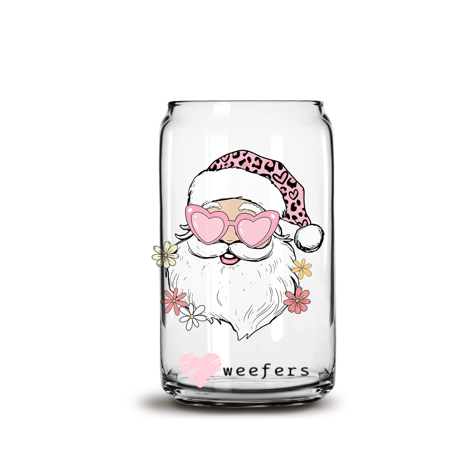 Groovy Pink Santa Christmas 16oz Libbey Glass Can UV DTF or Sublimation Cup Wrap - Decal Transfer - Weefers