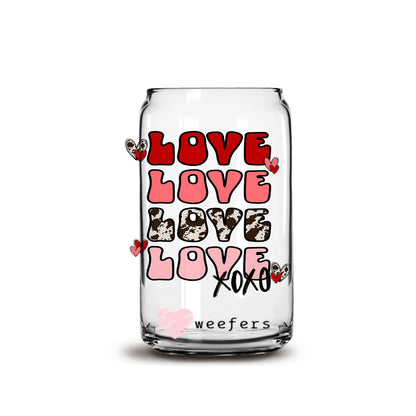 Love XOXO Valentine's Day 16oz Libbey Glass Can UV DTF or Sublimation Cup Wrap - Decal Transfer - Weefers