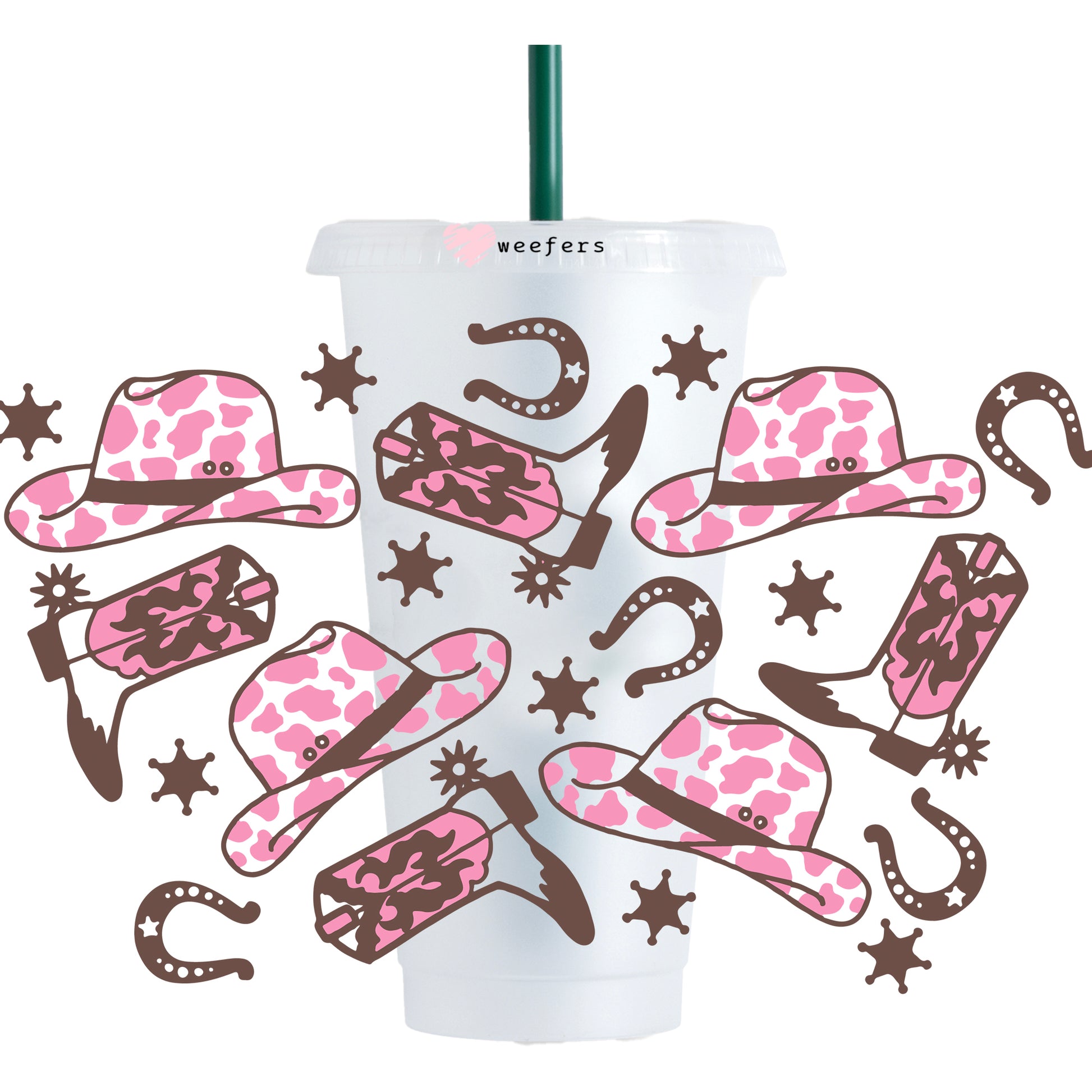 Pink and Brown Cowgirl Boots  24oz UV DTF Cold Cup Wrap - Ready to apply Wrap - NO HOLE - Weefers