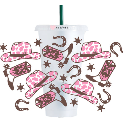 Pink and Brown Cowgirl Boots  24oz UV DTF Cold Cup Wrap - Ready to apply Wrap - NO HOLE - Weefers