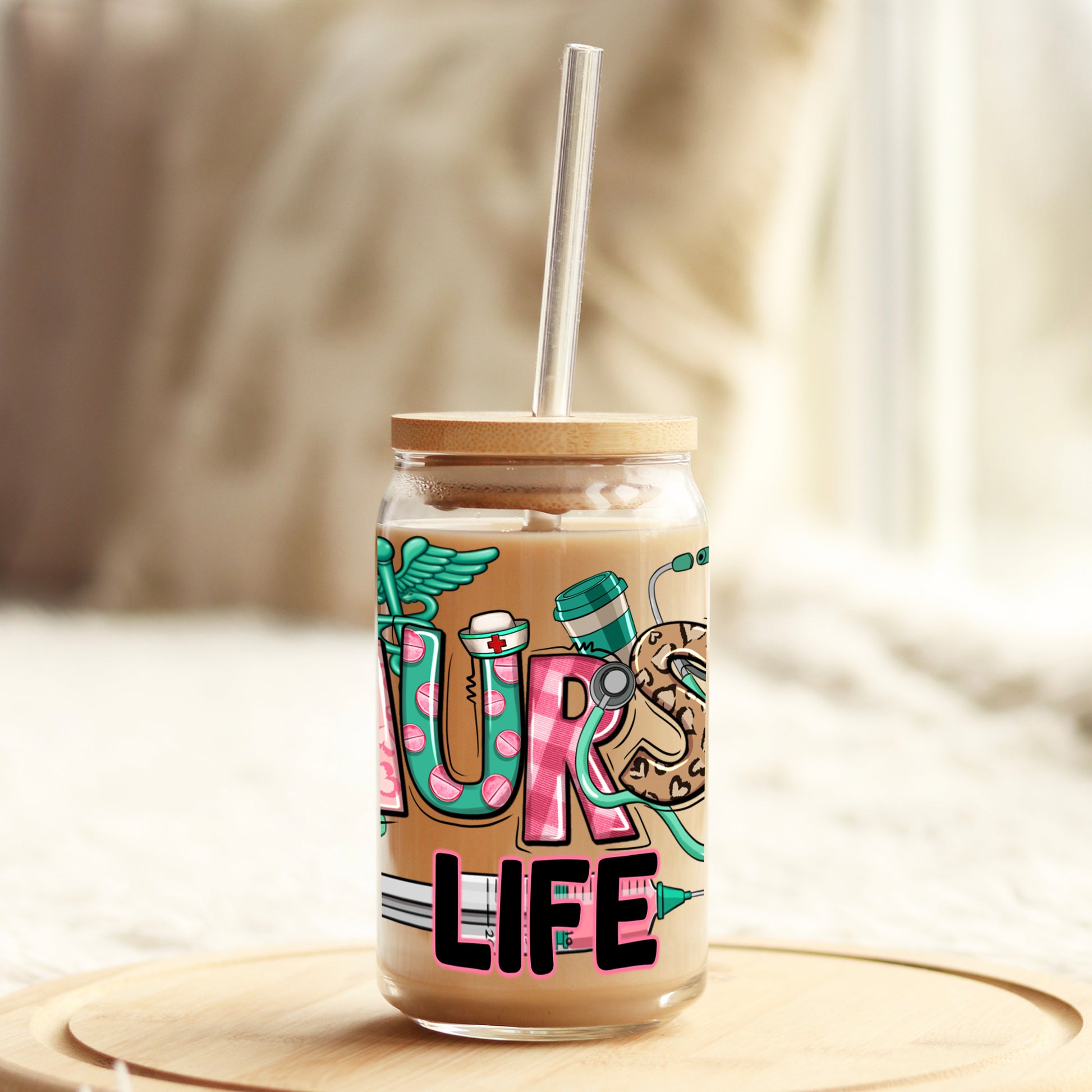 Nurse Life 16oz Libbey Glass Can UV DTF or Sublimation Cup Wrap - Decal Transfer - Weefers