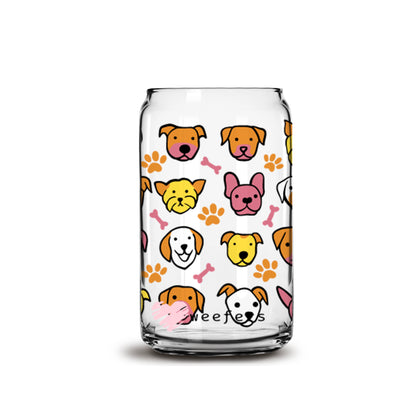 Dog Heads 16oz Libbey Glass Can UV DTF or Sublimation Wrap - Decal - Weefers