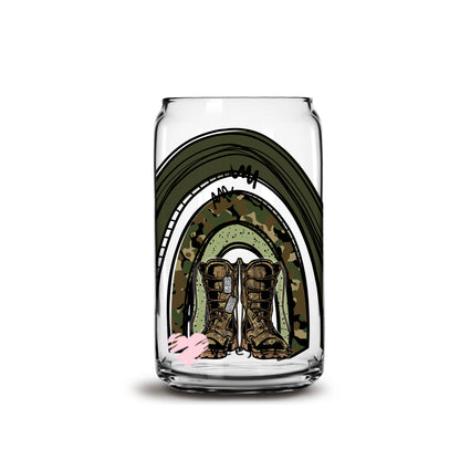 Military Rainbow and Boots 16oz Libbey Glass Can UV DTF or Sublimation Wrap - Decal - Weefers