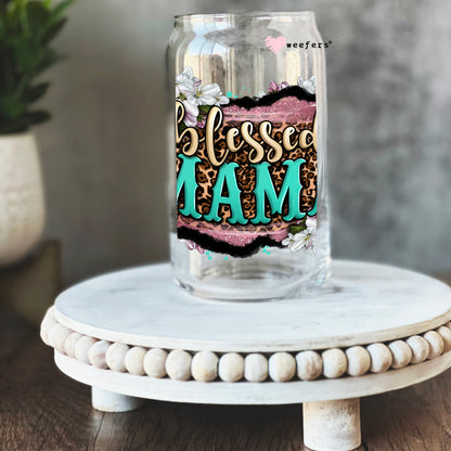 Blessed Mama 16oz Libbey Glass Can UV DTF or Sublimation Cup Wrap - Decal Transfer - Weefers