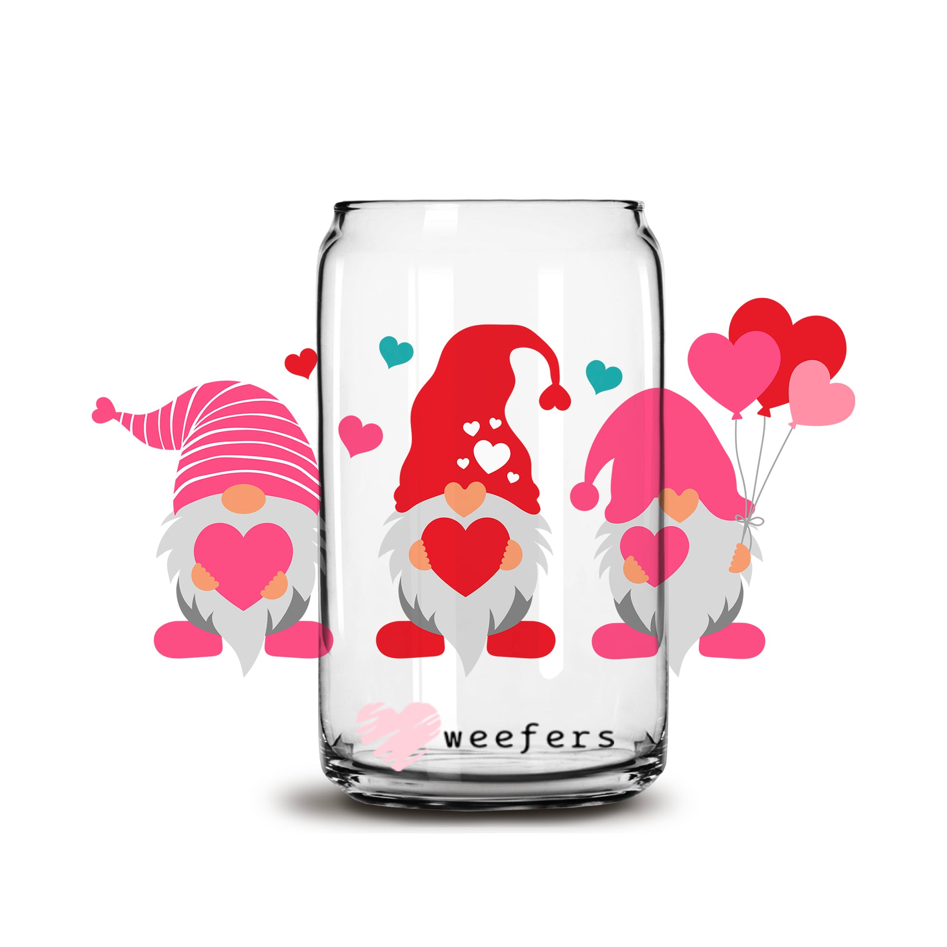 Love Gnomes Valentine's Day 16oz Libbey Glass Can UV DTF or Sublimation Cup Wrap - Decal Transfer - Weefers