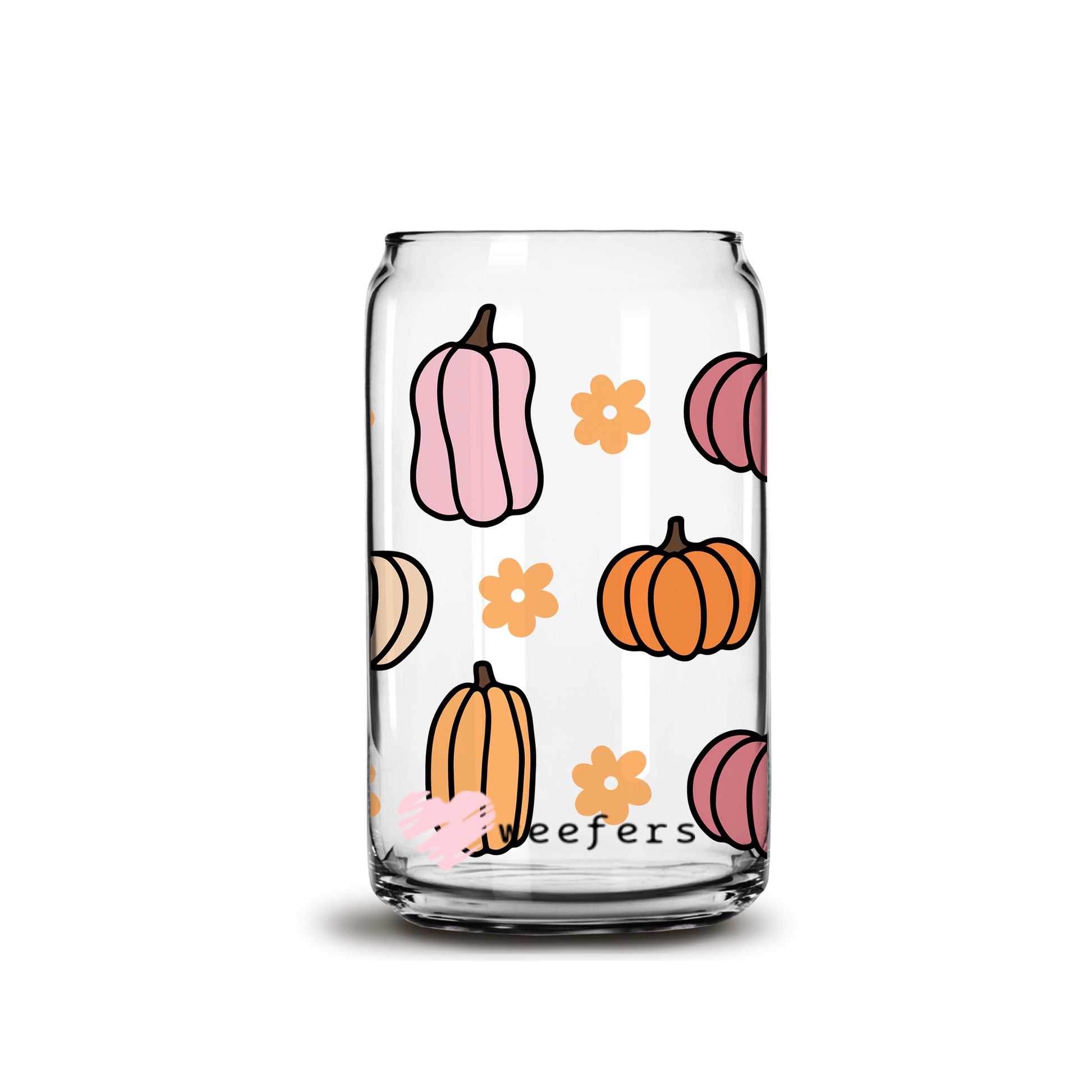 Pink and Orange Pumpkins 16oz Libbey Glass Can UV DTF or Sublimation Wrap - Decal - Weefers