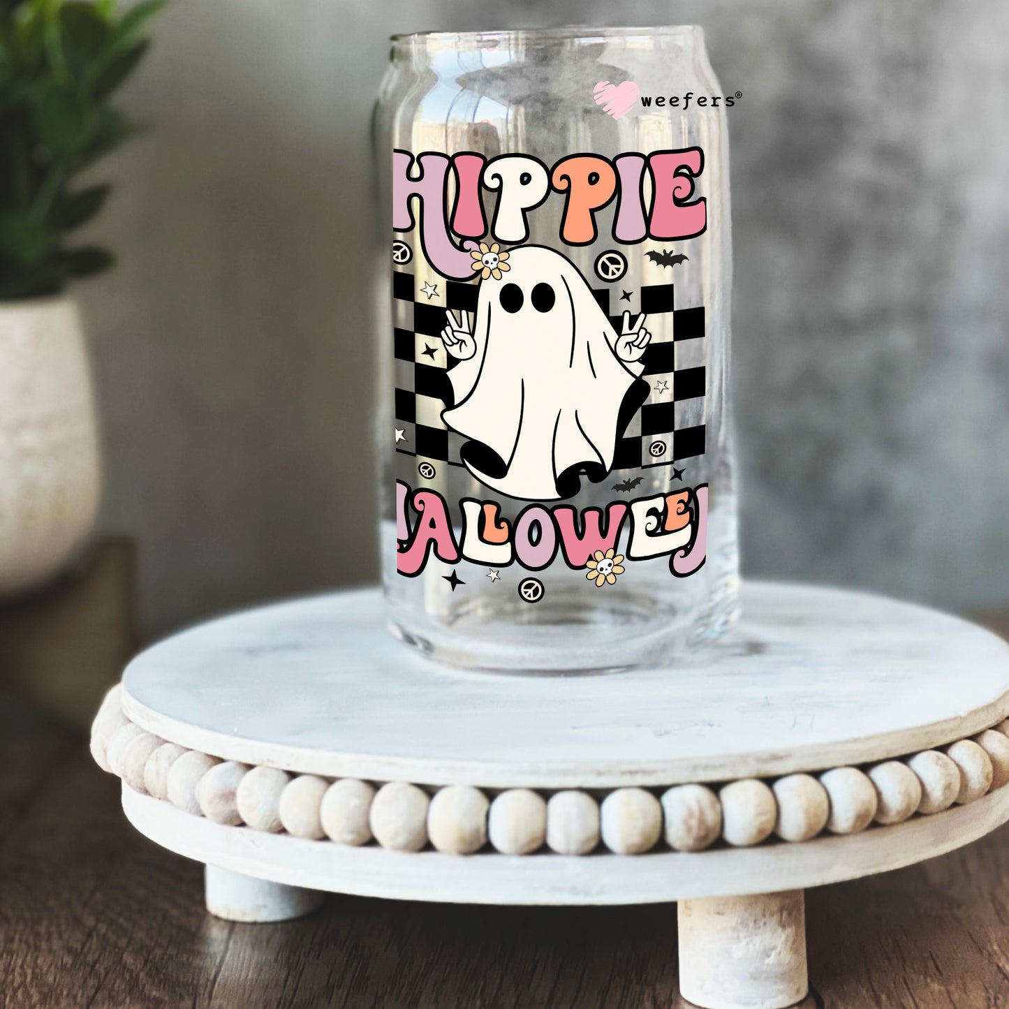 Hippie Halloween 16oz Libbey Glass Can UV DTF or Sublimation Wrap - Decal - Weefers