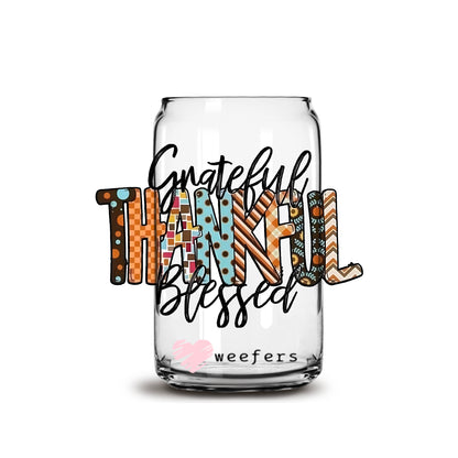 Grateful Thankful Blessed 16oz Libbey Glass Can UV DTF or Sublimation Wrap - Decal - Weefers