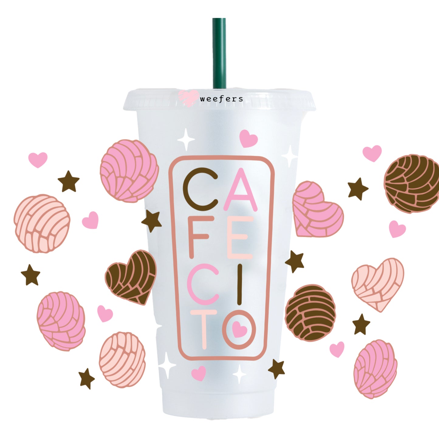 Cafecito Pink Sweet Treats 24oz UV DTF Cold Cup Wrap - Ready to apply Wrap - Weefers