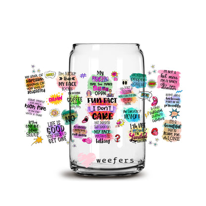 Fun Fact I don't Care 16oz Libbey Glass Can UV DTF or Sublimation Wrap - Decal - Weefers