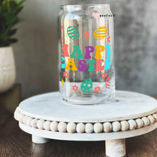 Load image into Gallery viewer, a glass jar with the words happy easter painted on it
