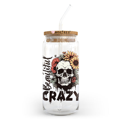 Beautiful Crazy Skull  20oz Libbey Glass Can UV DTF or Sublimation Wrap - Decal Transfer - Weefers