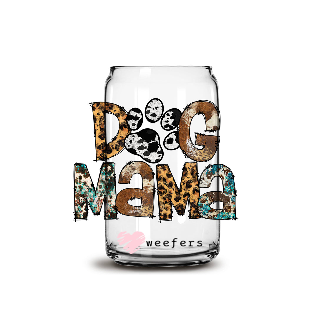 Dog Mama Western 16oz Libbey Glass Can UV-DTF or Sublimation Decal Transfer