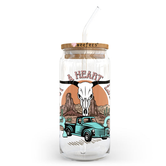 I've Got a Heart Like a Truck Cow Skull 20oz Libbey Glass Can UV DTF or Sublimation Wrap - Decal Transfer Weefers