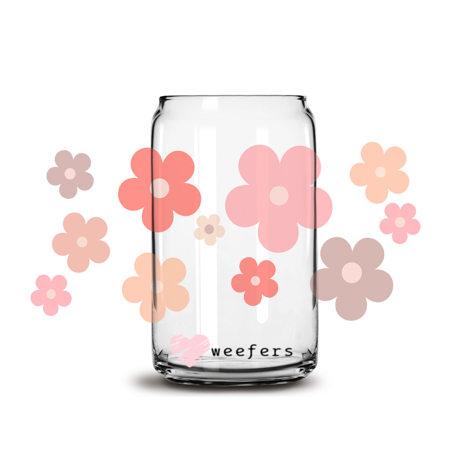 Retro Boho Flowers 16oz Libbey Glass Can UV DTF or Sublimation Wrap - Decal - Weefers