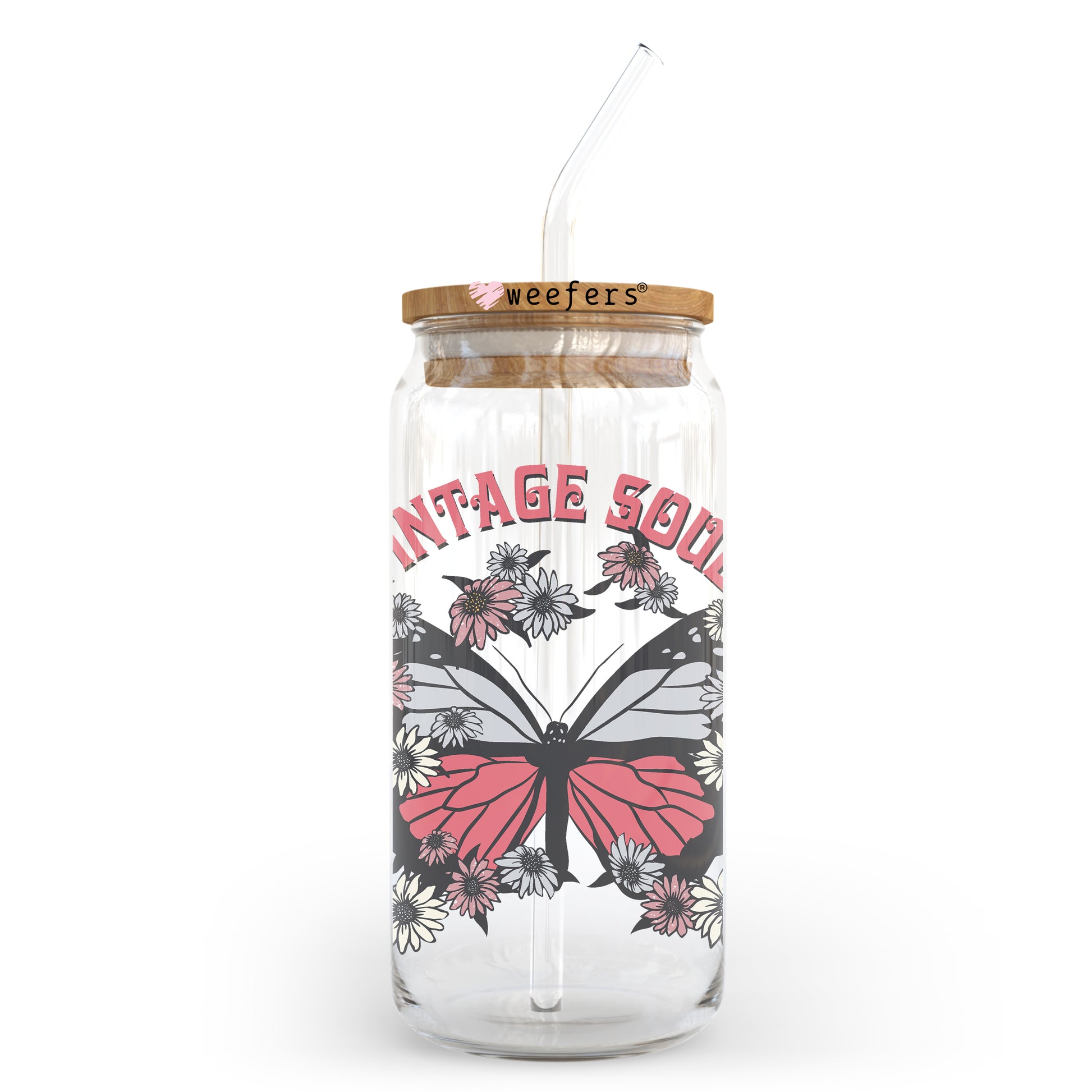 Vintage Soul Butterfly 20oz Libbey Glass Can UV DTF or Sublimation Wrap - Decal - Weefers