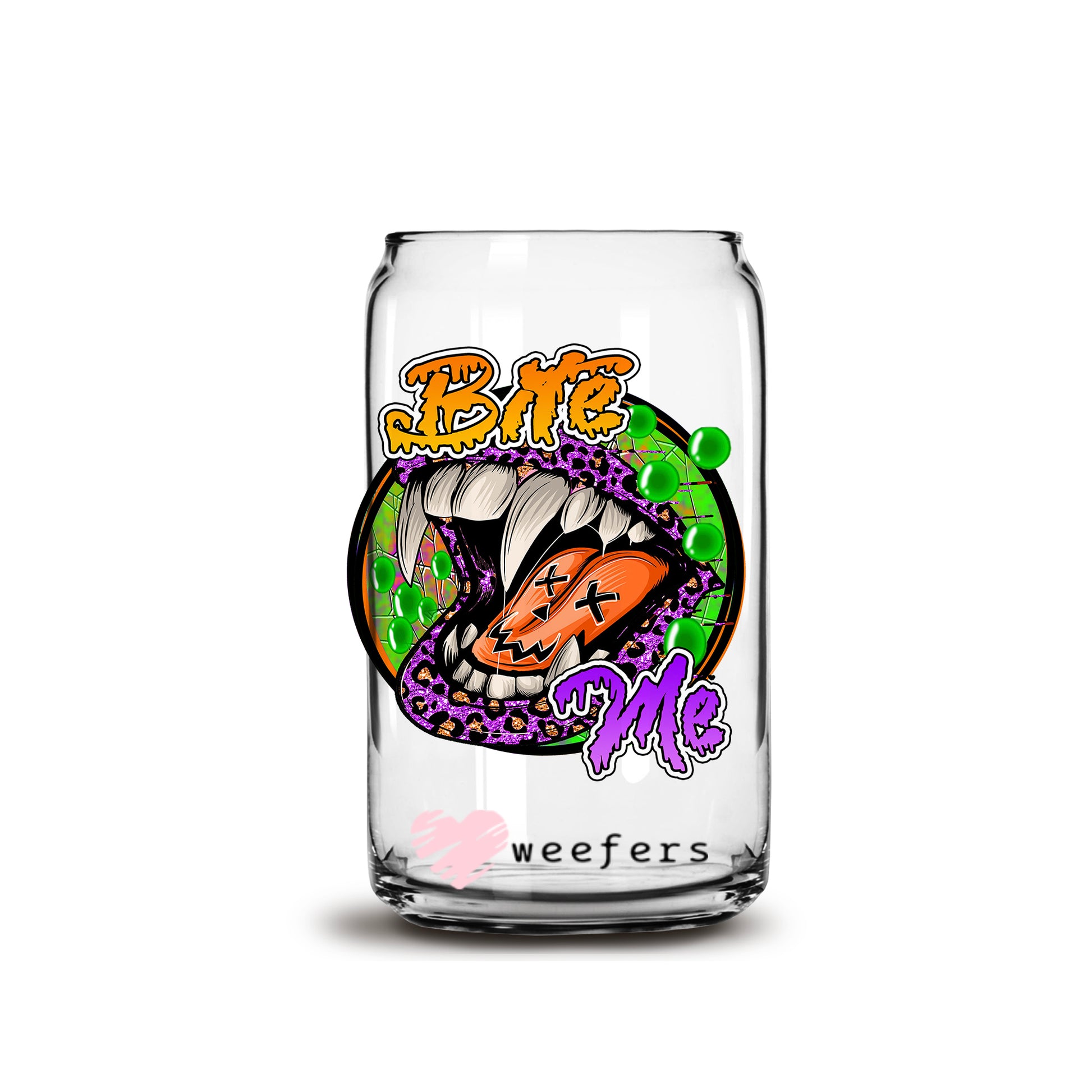 Bite Me Halloween 16oz Libbey Glass Can UV DTF or Sublimation Wrap - Decal - Weefers