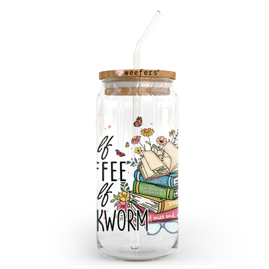 Half Coffee Half Bookworm 20oz Libbey Glass Can UV DTF or Sublimation Wrap - Decal Transfer - Weefers