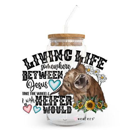 Funny Living Life 20oz Libbey Glass Can, 34oz Hip Sip, 40oz Tumbler UV DTF or Sublimation Decal Transfer - Weefers