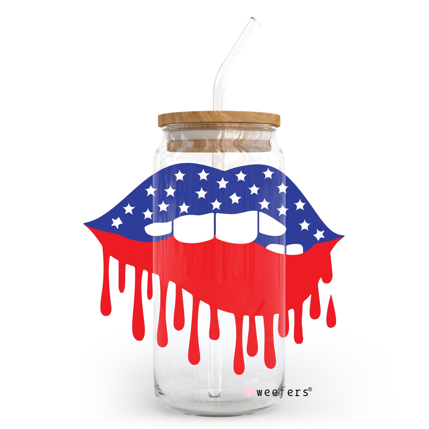 USA Dripping Lips 20oz Libbey Glass Can, 34oz Hip Sip, 40oz Tumbler UV DTF or Sublimation Decal Transfer - Weefers