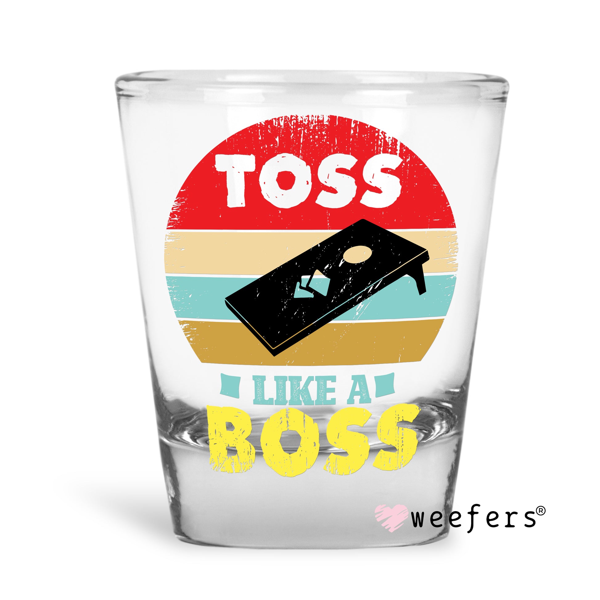 Toss it Like a Boss Corn Hole Shot Glass Short UV DTF or Sublimation Wrap - Decal - Weefers