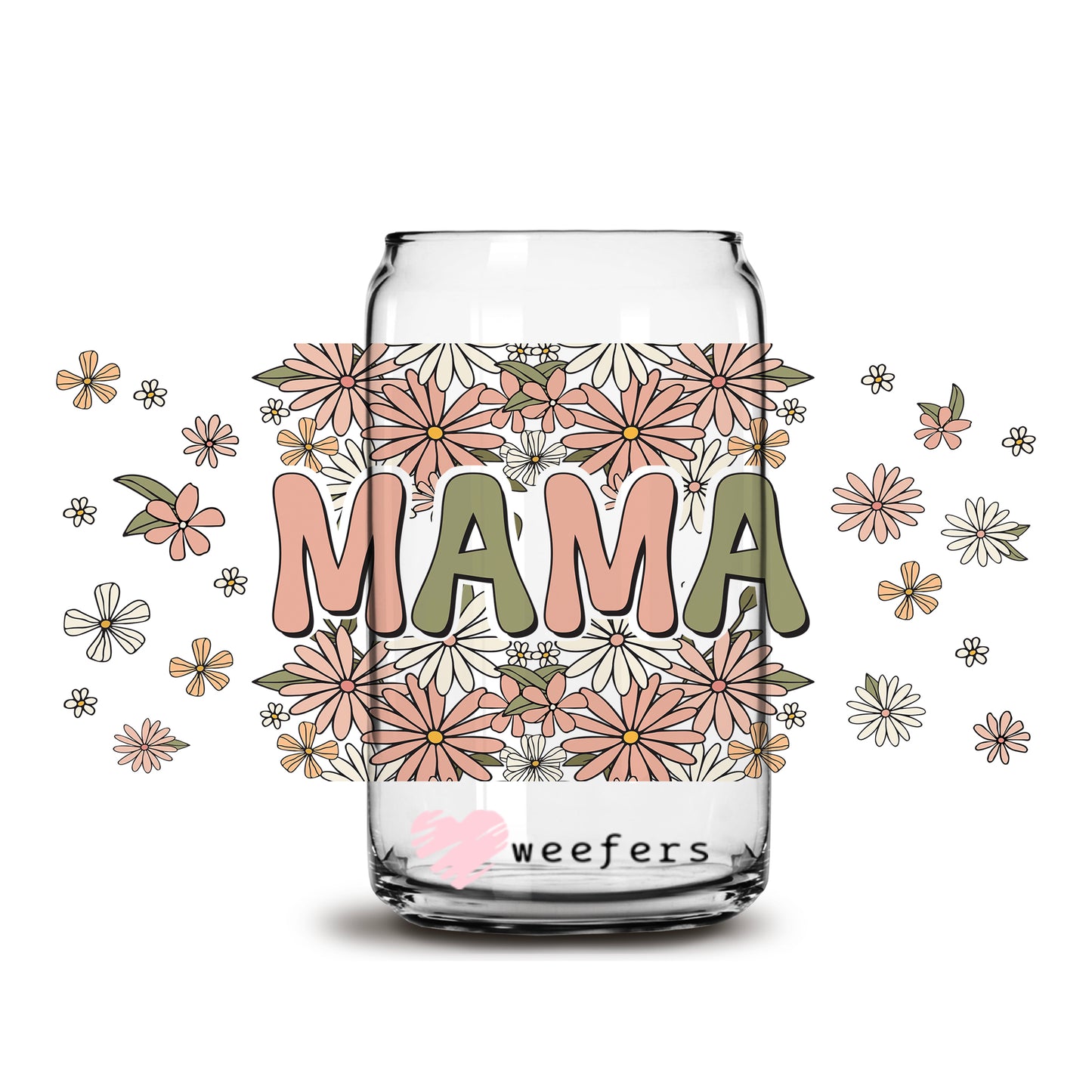 Mama Florals 16oz Libbey Glass Can UV DTF or Sublimation Wrap - Decal - Weefers