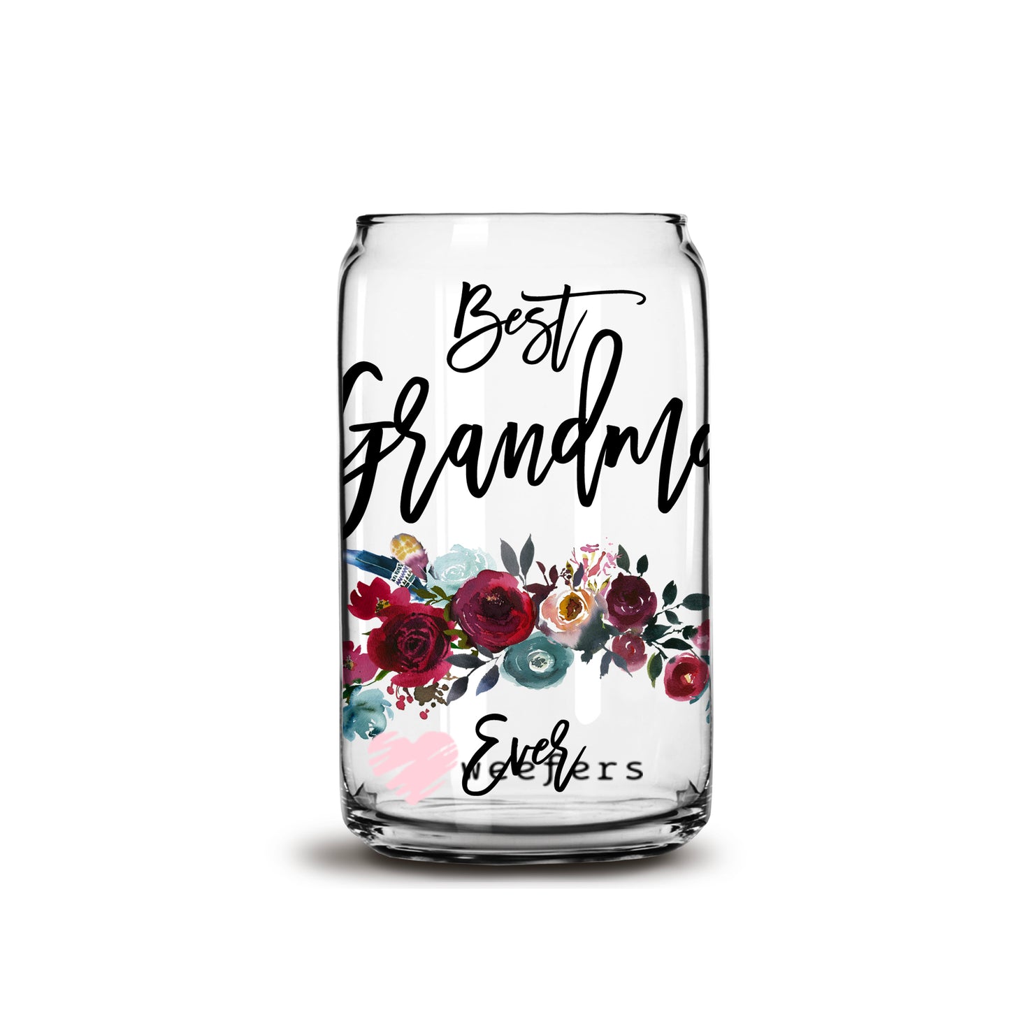 Best Grandma Ever Floral Swag 16oz Libbey Glass Can UV DTF or Sublimation Wrap - Decal - Weefers