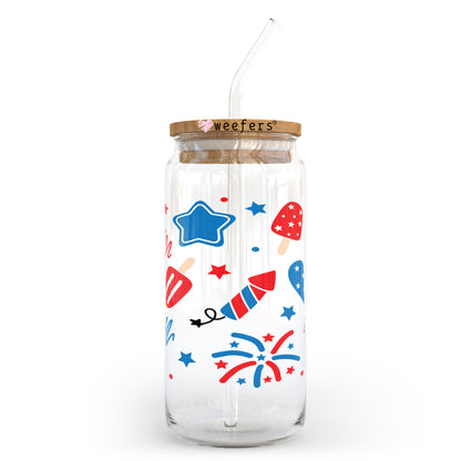 4th of July Fireworks Blast 20oz Libbey Glass Can UV DTF or Sublimation Wrap Transfer - Weefers