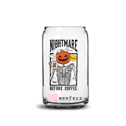 Nightmare Before Coffee Halloween 16oz Libbey Glass Can UV DTF or Sublimation Wrap - Decal - Weefers