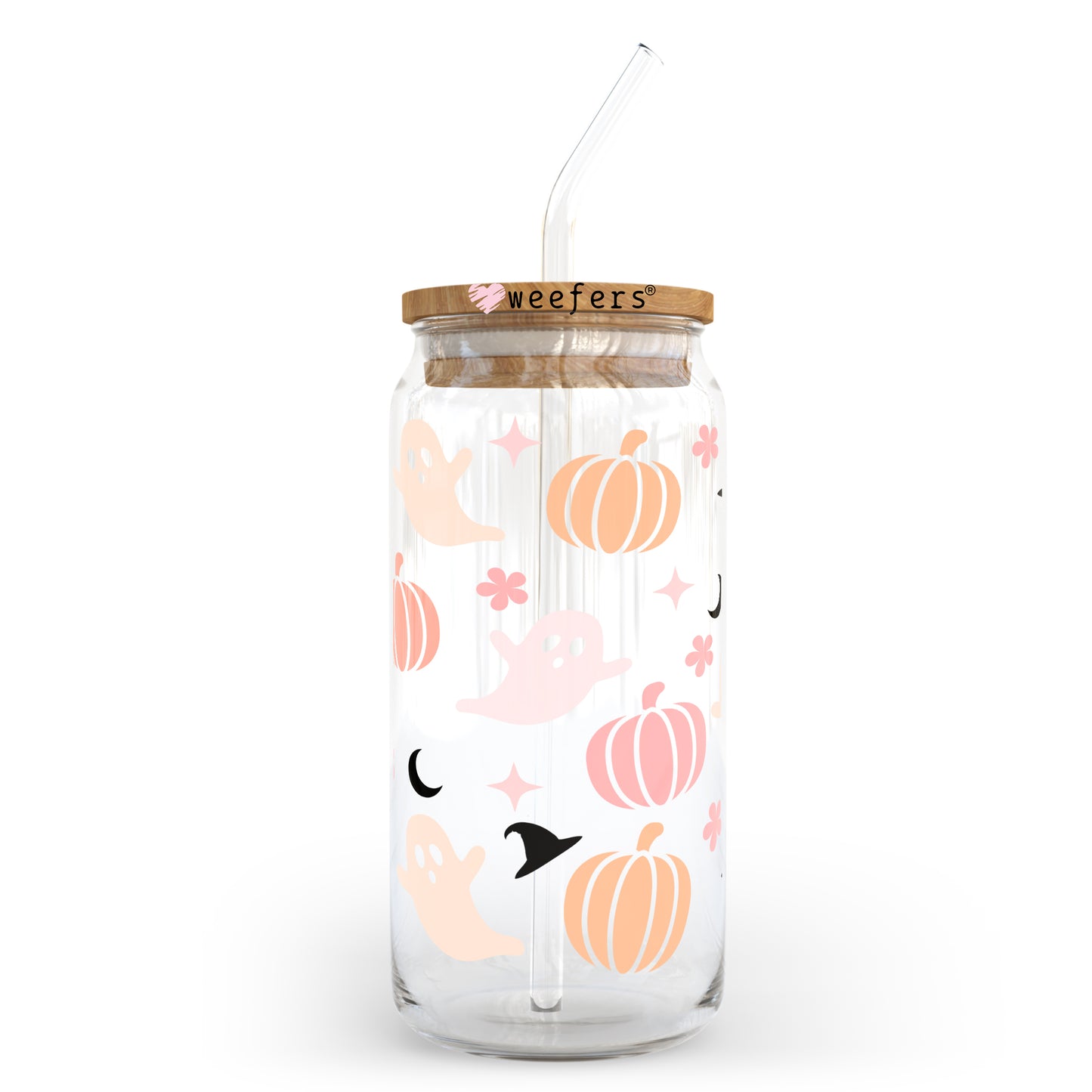 Pink Ghost and Pumpkins Halloween 20oz Libbey Glass Can, 34oz Hip Sip, 40oz Tumbler UV DTF or Sublimation Decal Transfer - Weefers