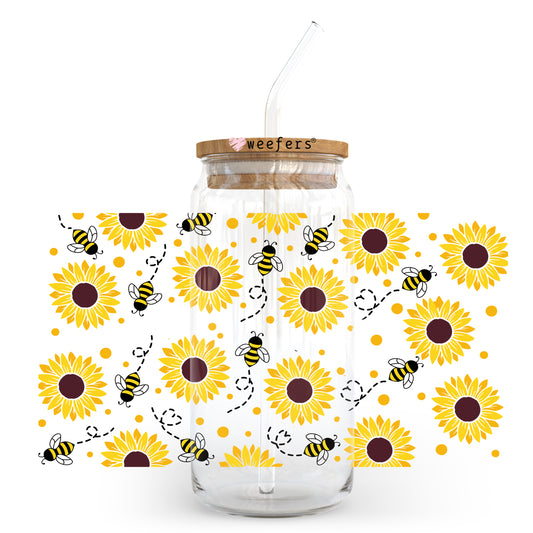 Sunflowers and Bees 20oz Libbey Glass Can, 34oz Hip Sip, 40oz Tumbler UV DTF or Sublimation Decal Transfer - Weefers