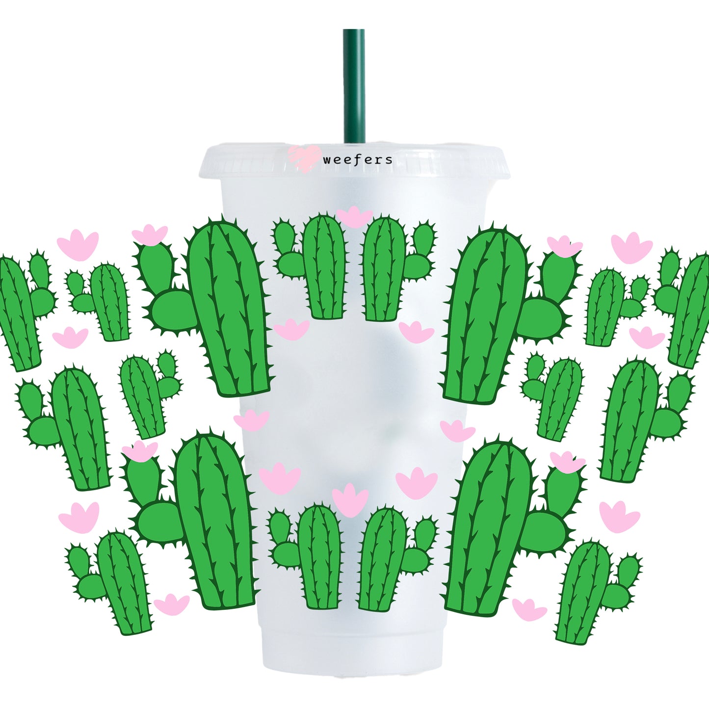 Cactus and Pink Hearts HOLE 24oz Cold Cup UV DTF Wrap - Hole - Ready to apply Wrap - Weefers