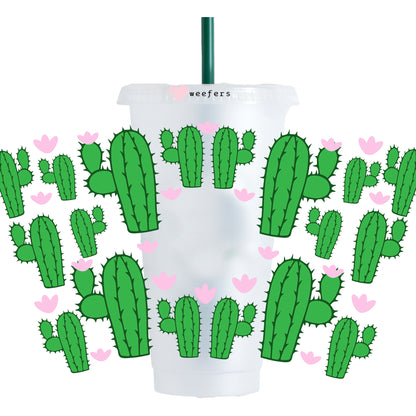 Cactus and Pink Hearts HOLE 24oz Cold Cup UV DTF Wrap - Hole - Ready to apply Wrap - Weefers