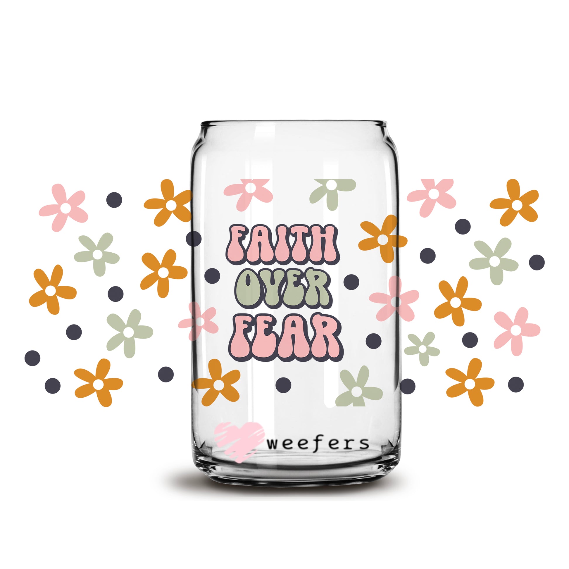 Retro Faith Over Fear 16oz Libbey Glass Can UV DTF or Sublimation Wrap - Decal - Weefers